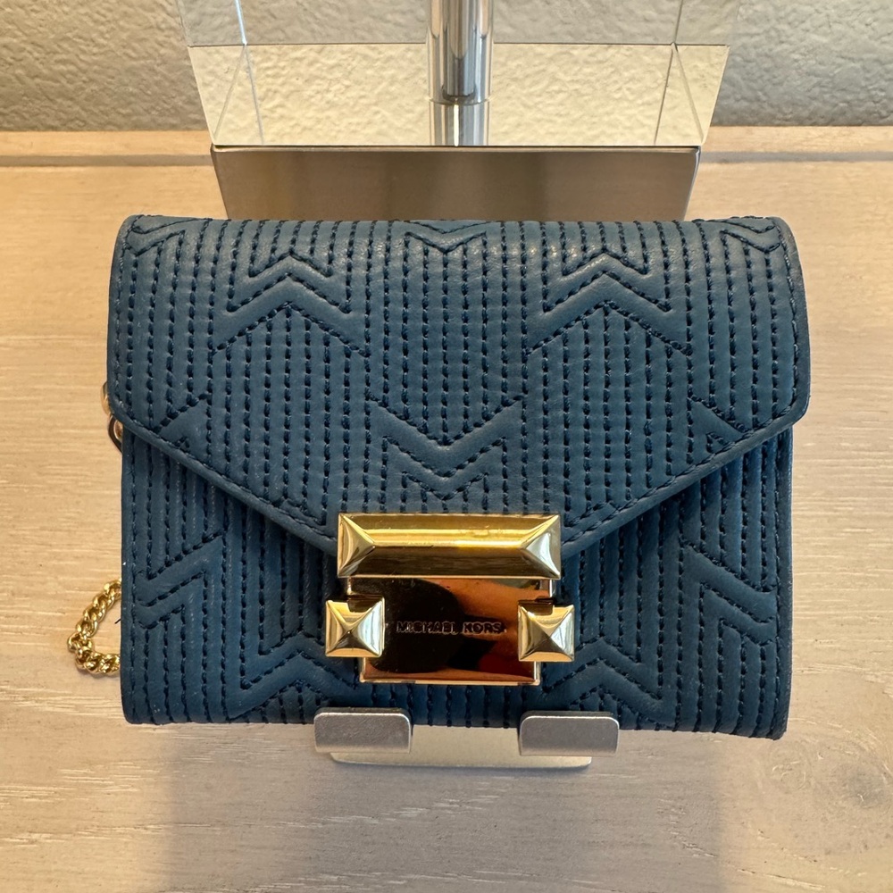 Michael Kors Blue and Gold Quilted Design Wallet